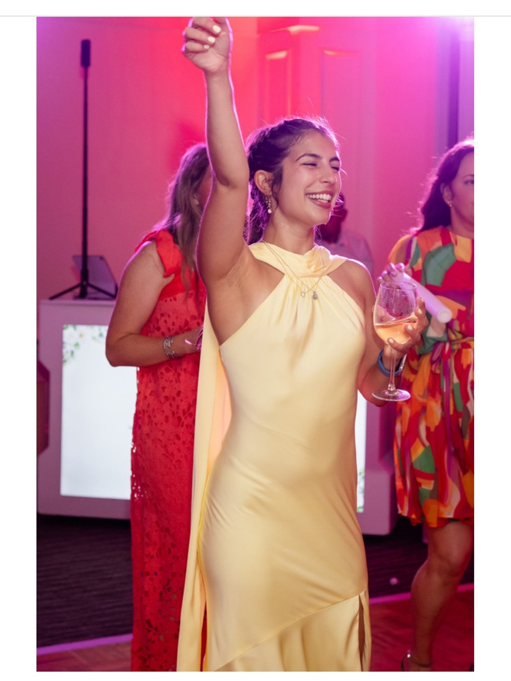 Lemon Sorbet Satin Cape Halter Eileen Matte Slit Dress - Picture 9 of 11
